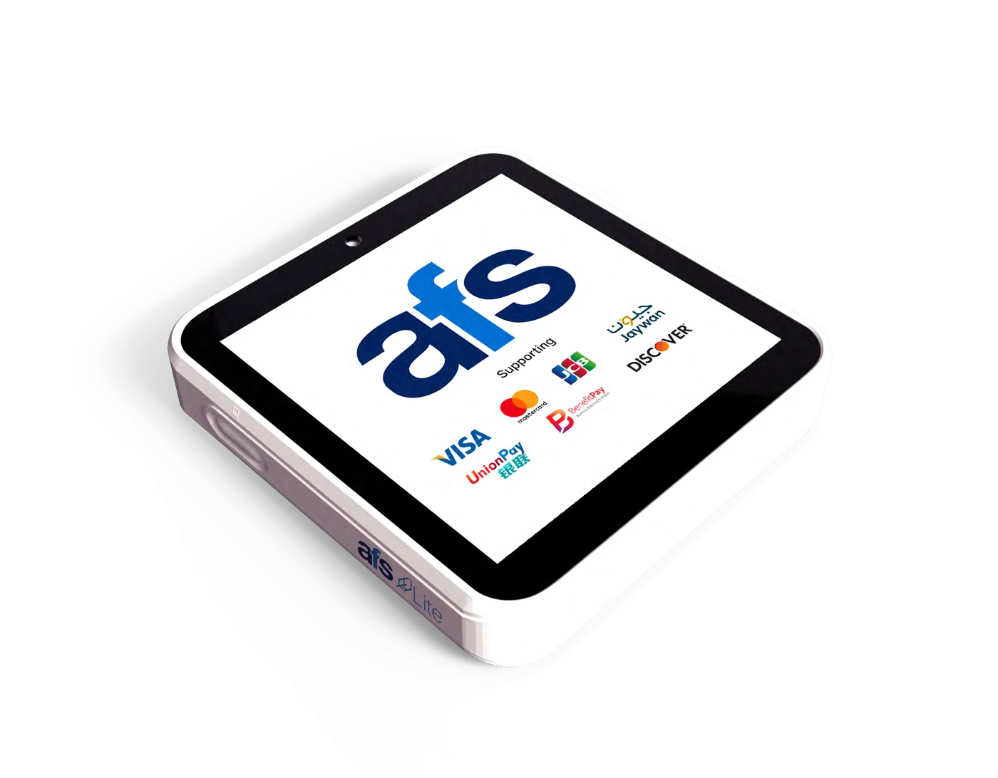 AFS Lite Mini POS with its rotating screen facing the customer